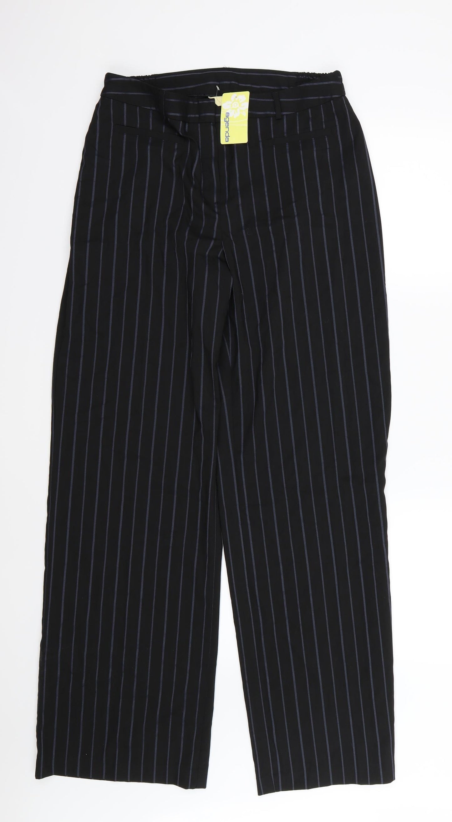 Agenda Womens Black Striped Rayon Trousers  Size 14 L32 in