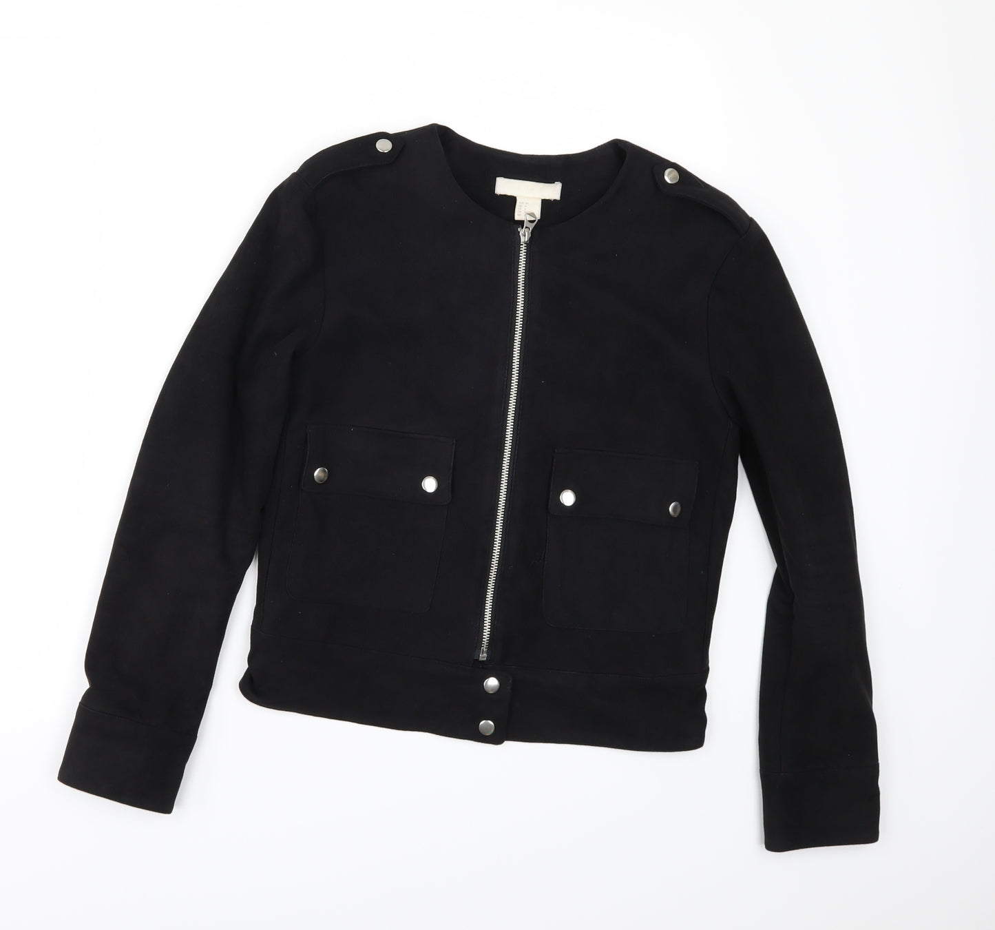 H&M Womens Black   Jacket  Size 6  - Suede Effect