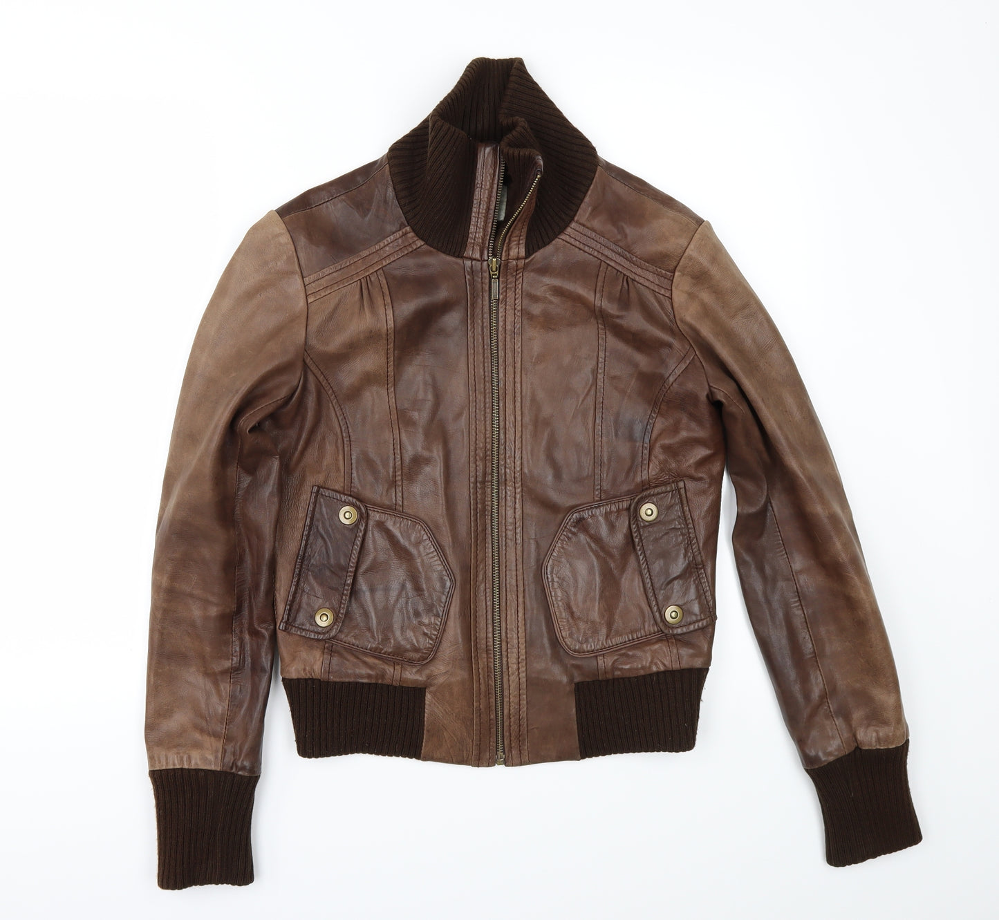 Oasis Womens Brown   Bomber Jacket Jacket Size 10  - Leather