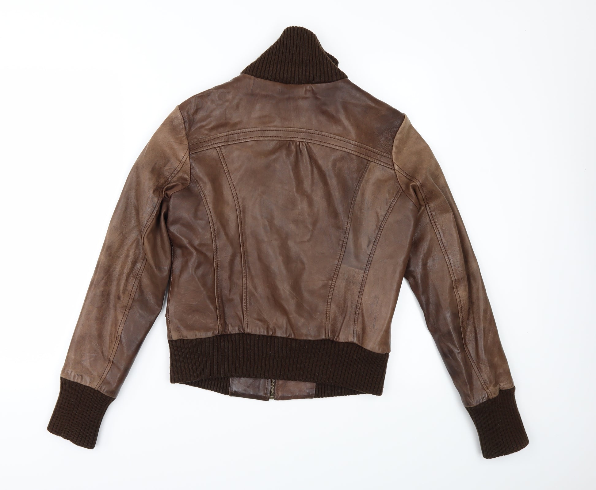 Oasis Womens Brown Bomber Jacket Jacket Size 10 - Leather