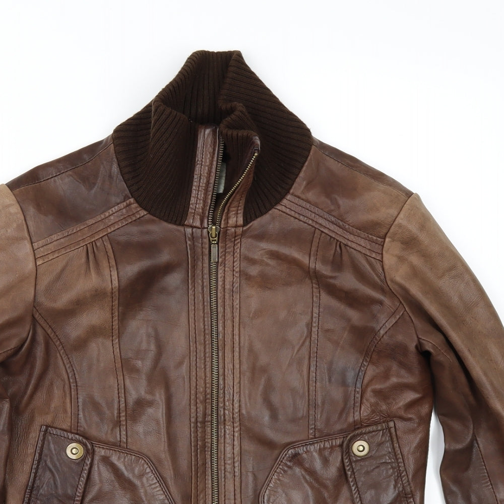 Oasis Womens Brown   Bomber Jacket Jacket Size 10  - Leather