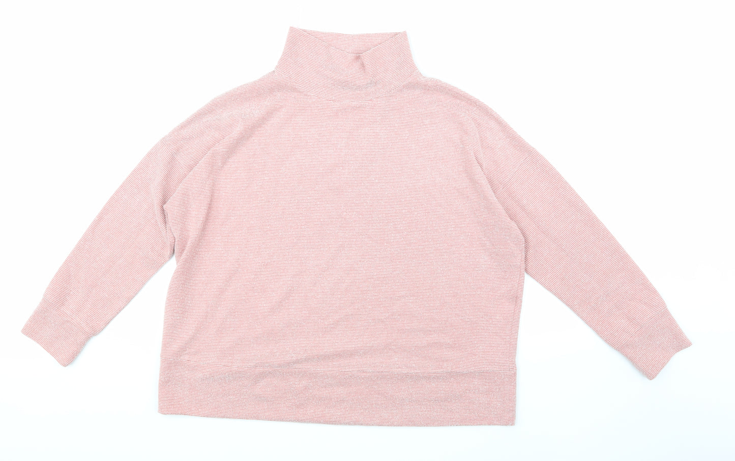 M&Co Womens Pink Striped  Pullover Sweatshirt Size 16