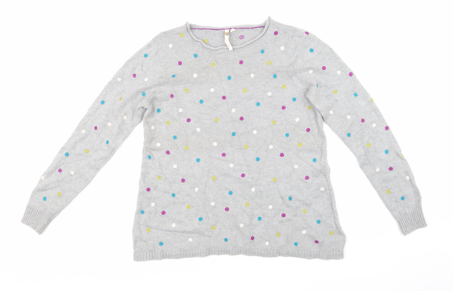 White Stuff Womens Grey Polka Dot Knit Henley Jumper Size 16