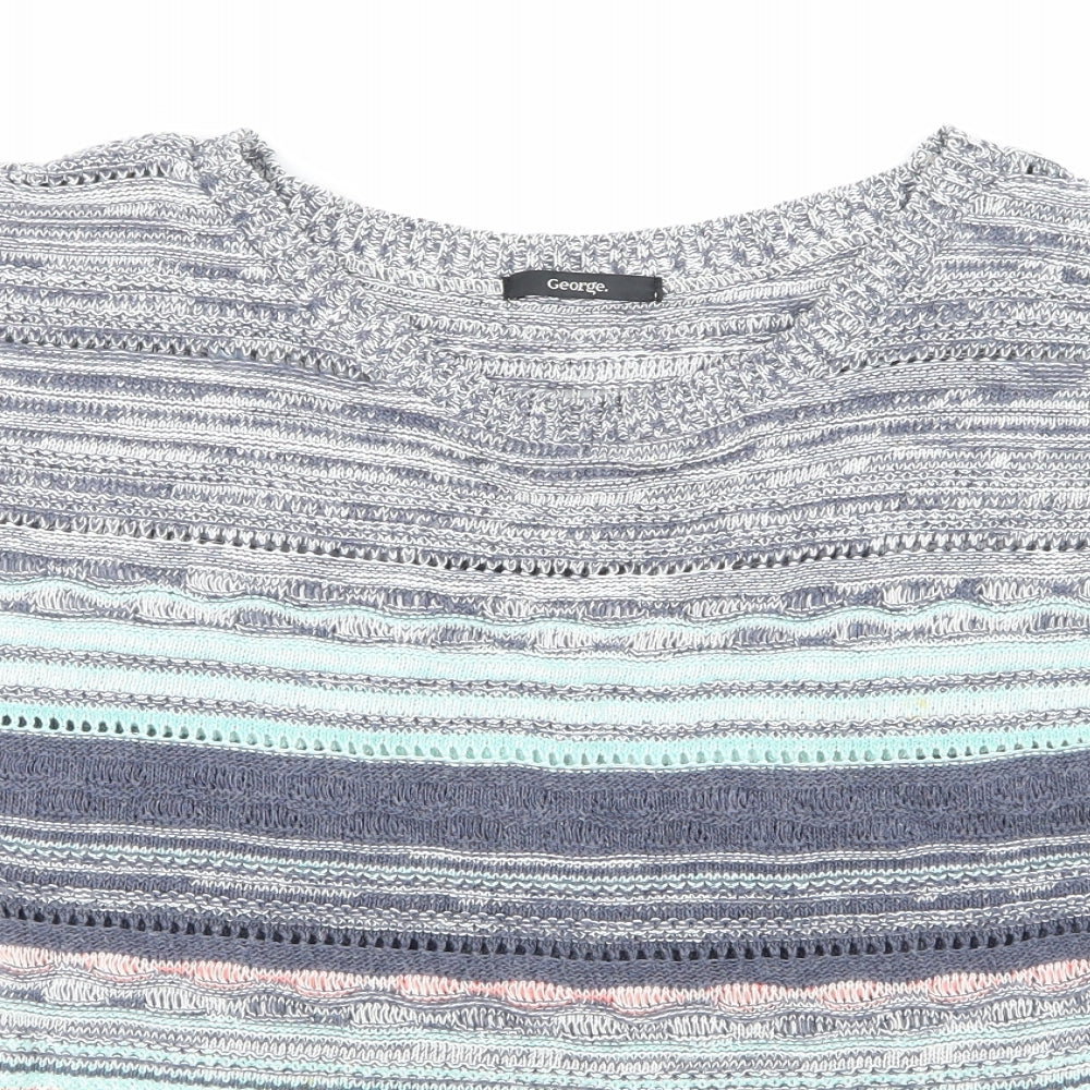 George Womens Blue Striped Knit Pullover Jumper Size 12