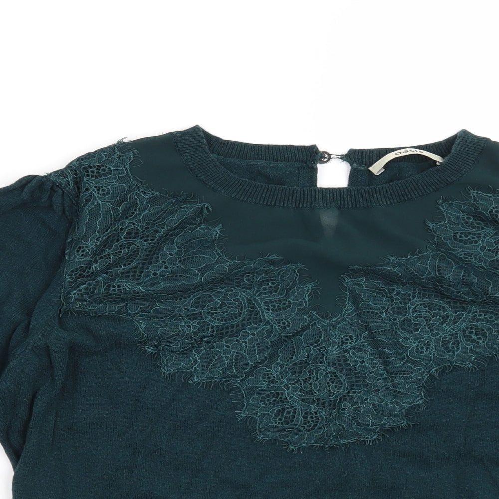 Oasis Womens Green Floral  Pullover Jumper Size M