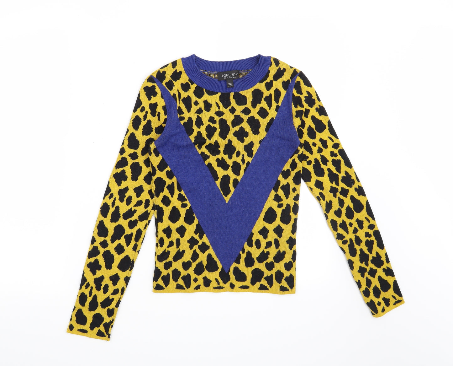 Topshop Womens Yellow Animal Print  Pullover Jumper Size 6