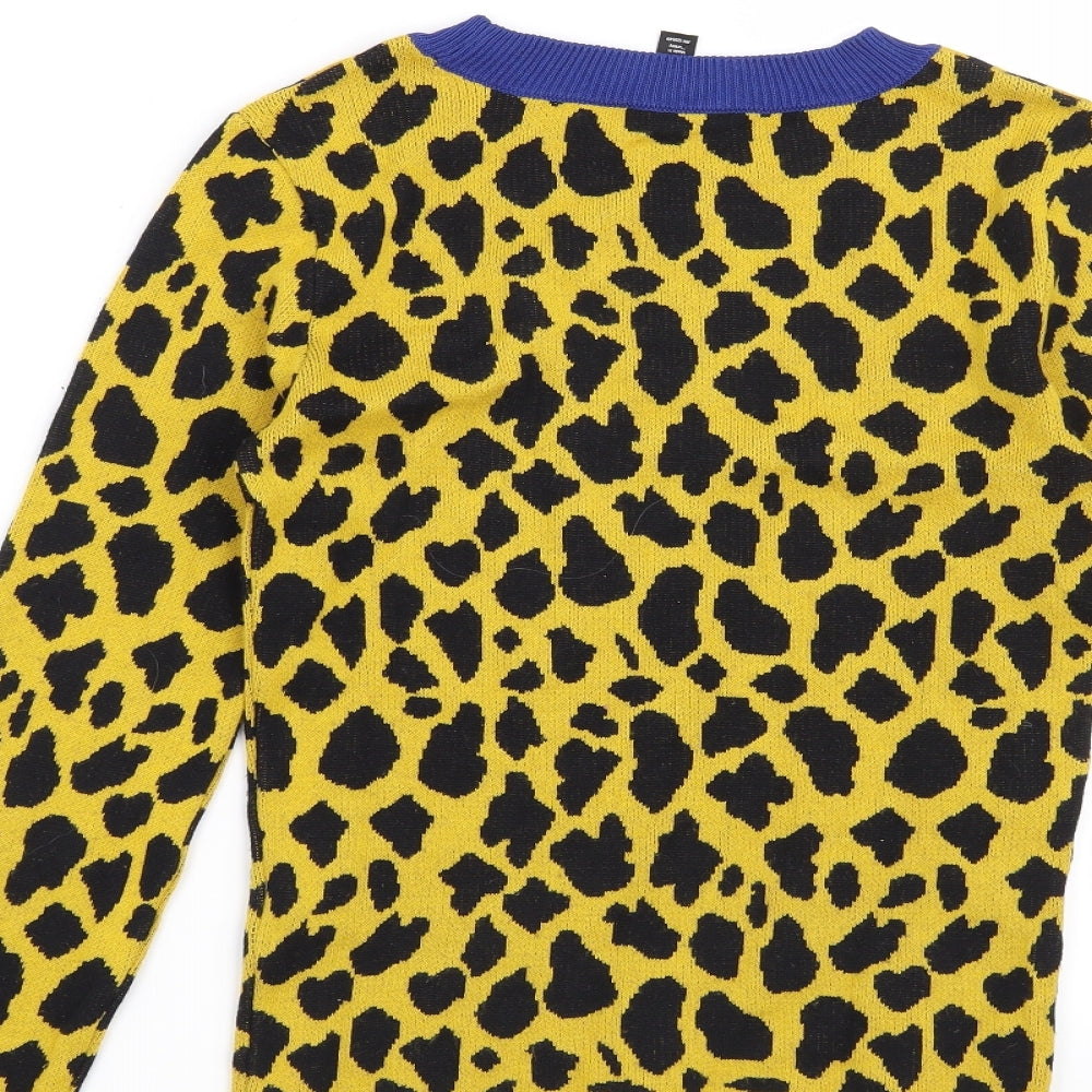 Topshop Womens Yellow Animal Print  Pullover Jumper Size 6