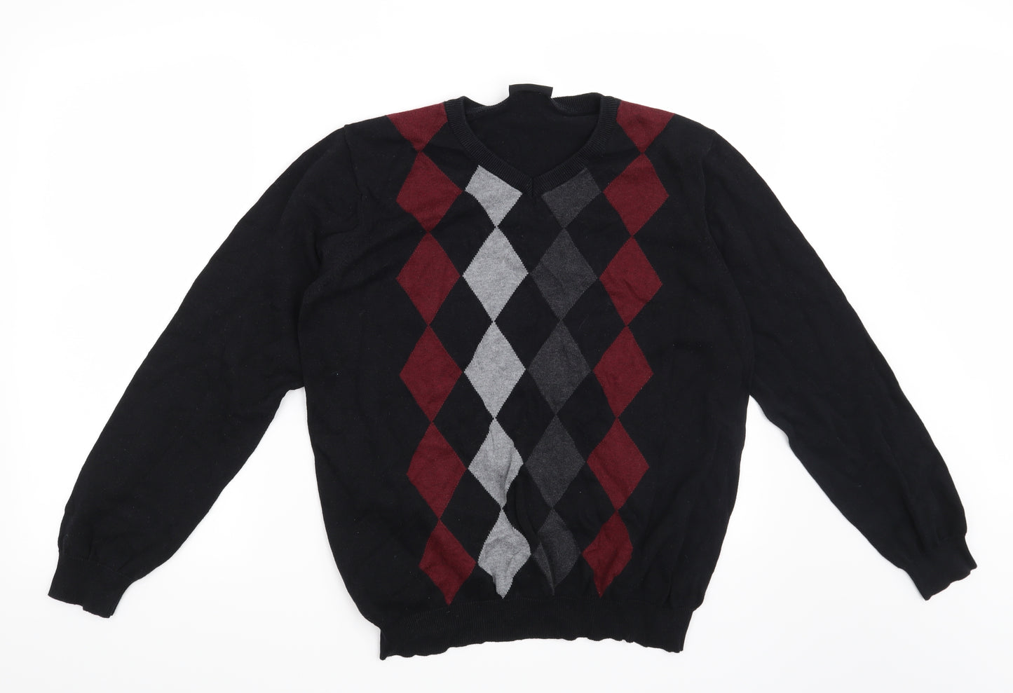 Cedar Wood State Mens Black Argyle/Diamond  Pullover Jumper Size S