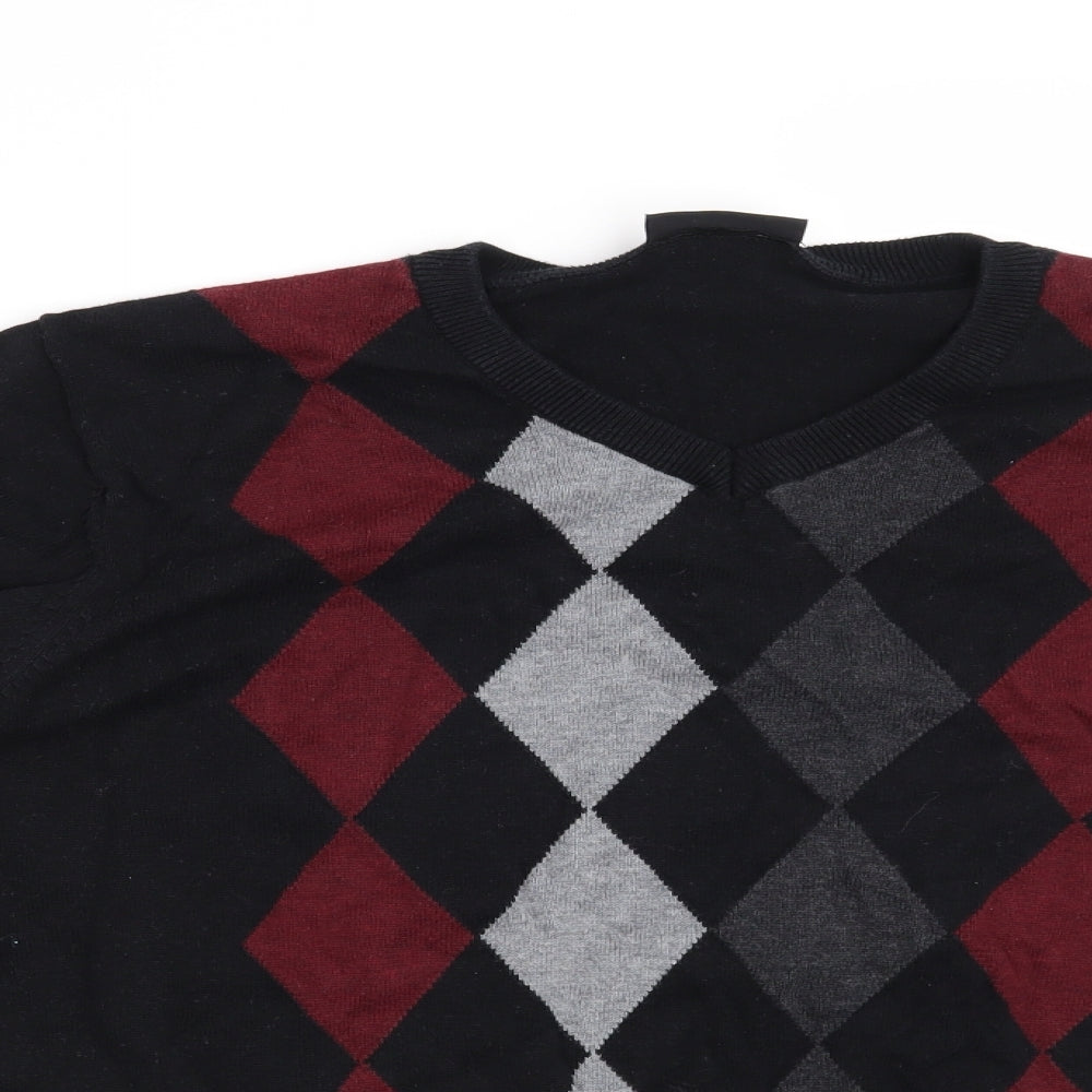 Cedar Wood State Mens Black Argyle/Diamond  Pullover Jumper Size S