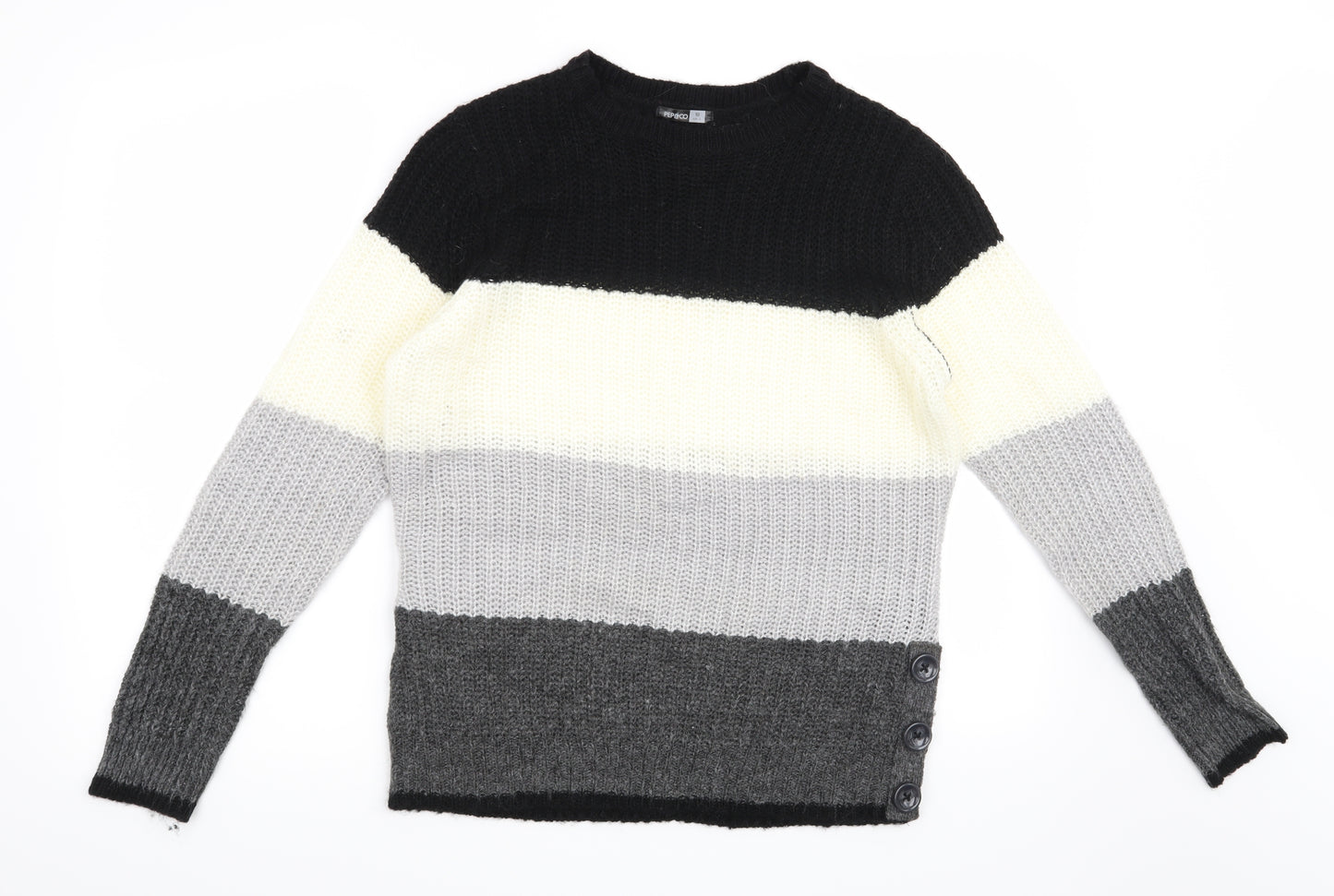Pep & Co Womens Black Striped  Pullover Jumper Size 10