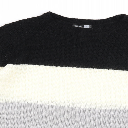 Pep & Co Womens Black Striped  Pullover Jumper Size 10