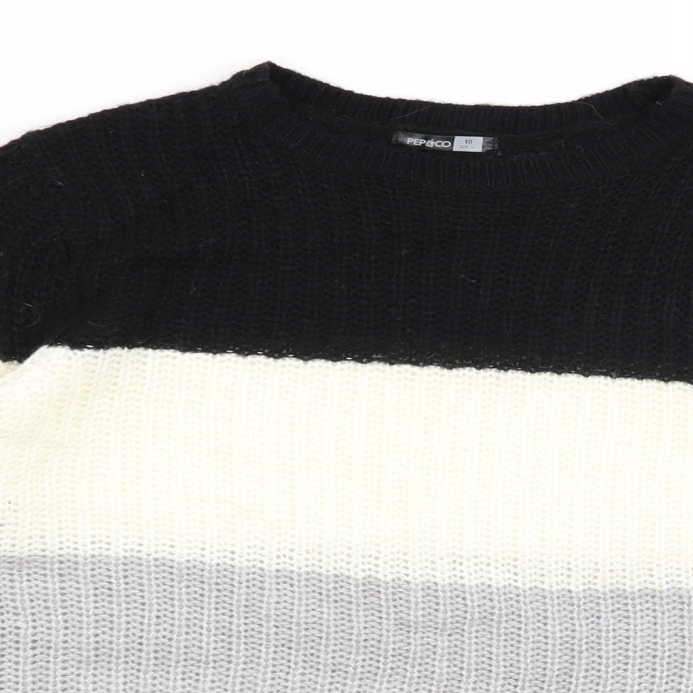 Pep & Co Womens Black Striped  Pullover Jumper Size 10