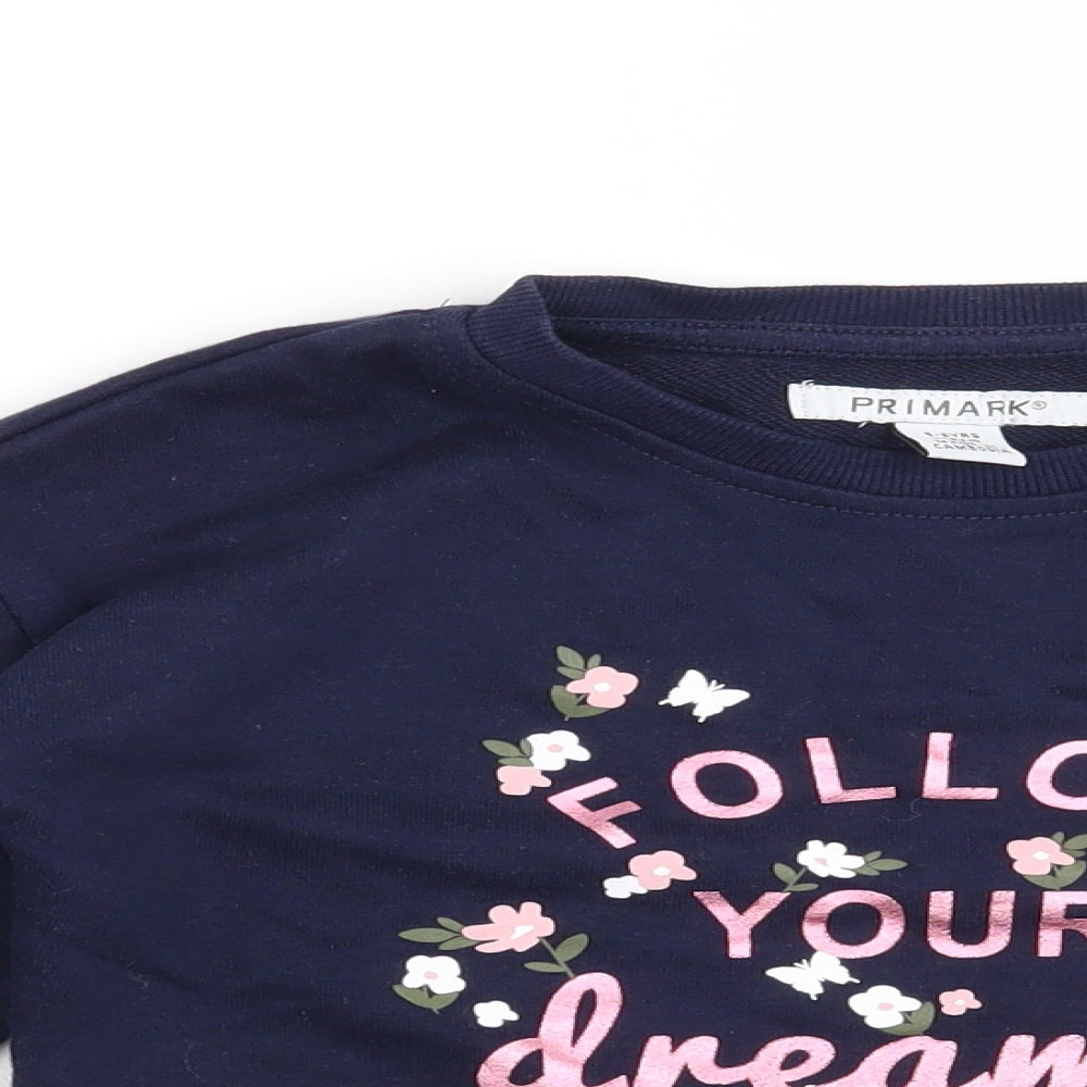 Primark Girls Blue   Pullover Sweatshirt Size 5-6 Years  - Follow your Dreams