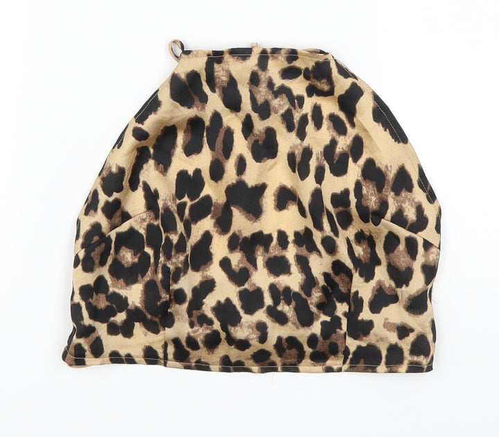 Nasty Gal Womens Brown Animal Print Cropped Polo Size 8