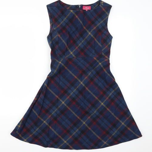 Ness Womens Blue Check  Skater Dress  Size 10