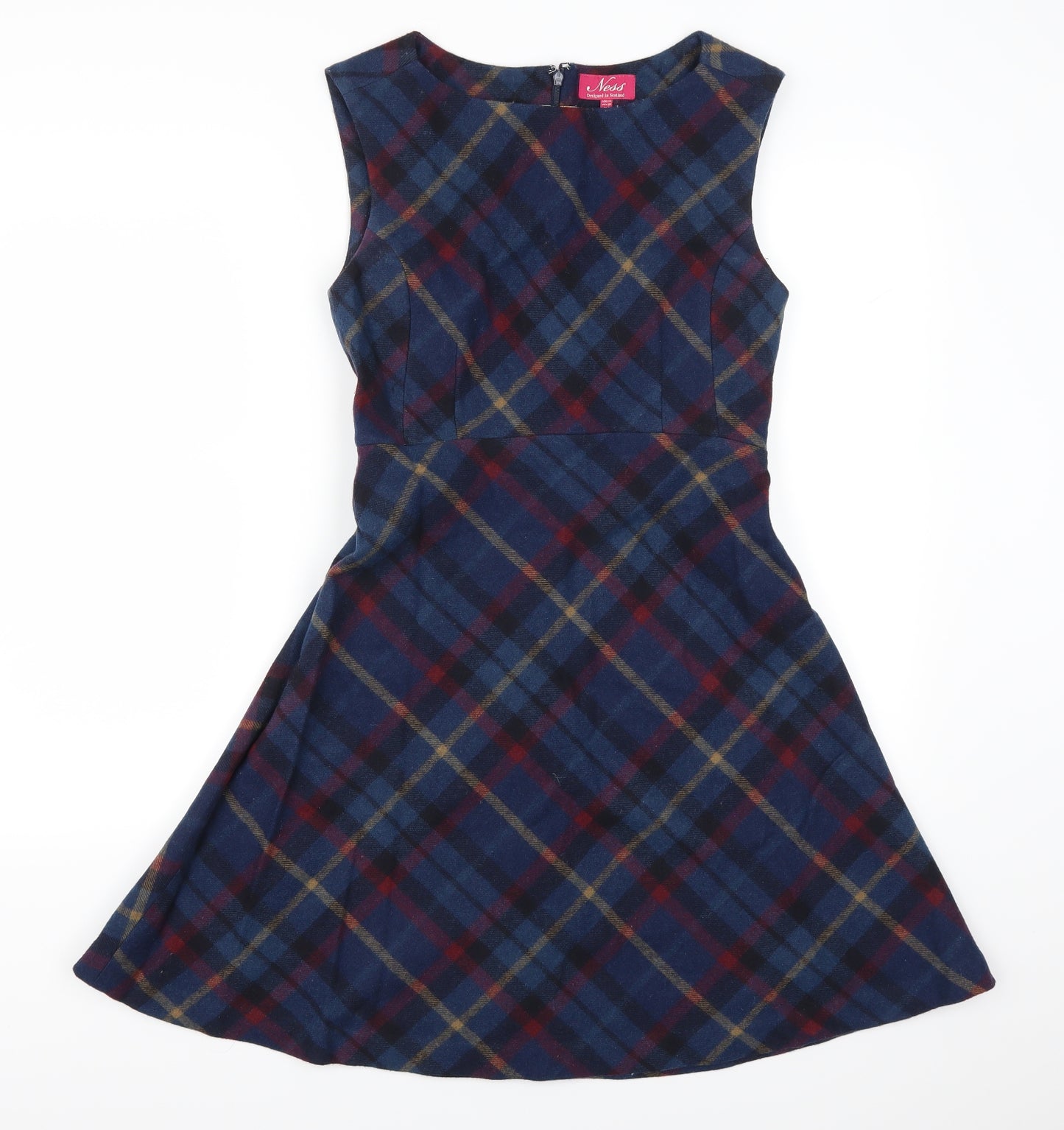 Ness Womens Blue Check  Skater Dress  Size 10