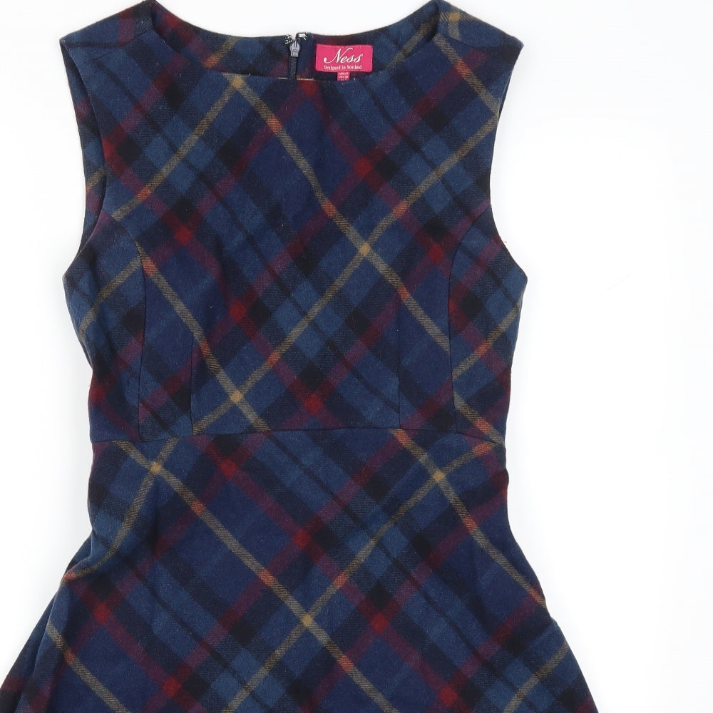 Ness Womens Blue Check  Skater Dress  Size 10