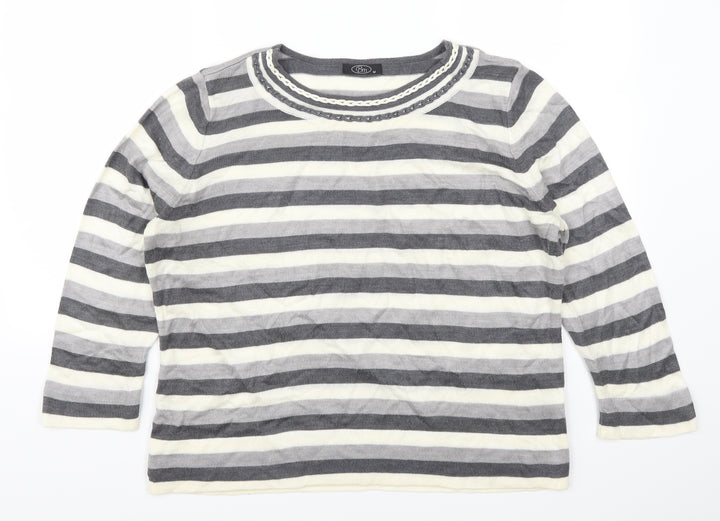 Bonmarché Womens Grey Striped  Pullover Jumper Size M