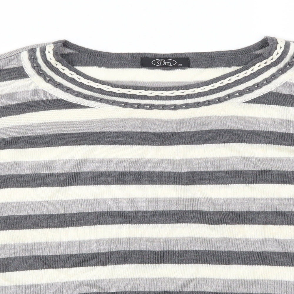 Bonmarché Womens Grey Striped  Pullover Jumper Size M