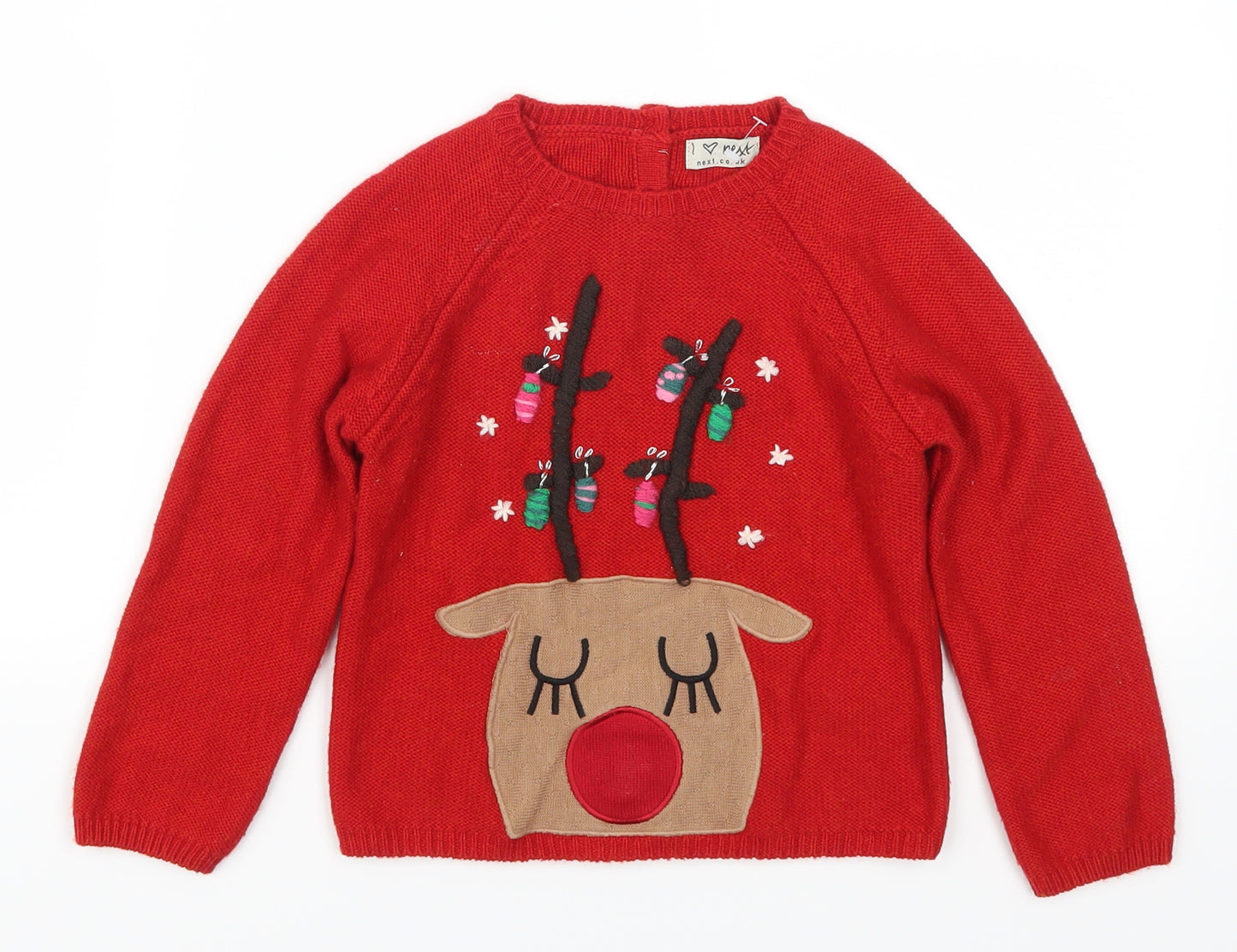 NEXT Girls Red   Pullover Jumper Size 3-4 Years  - Reindeer