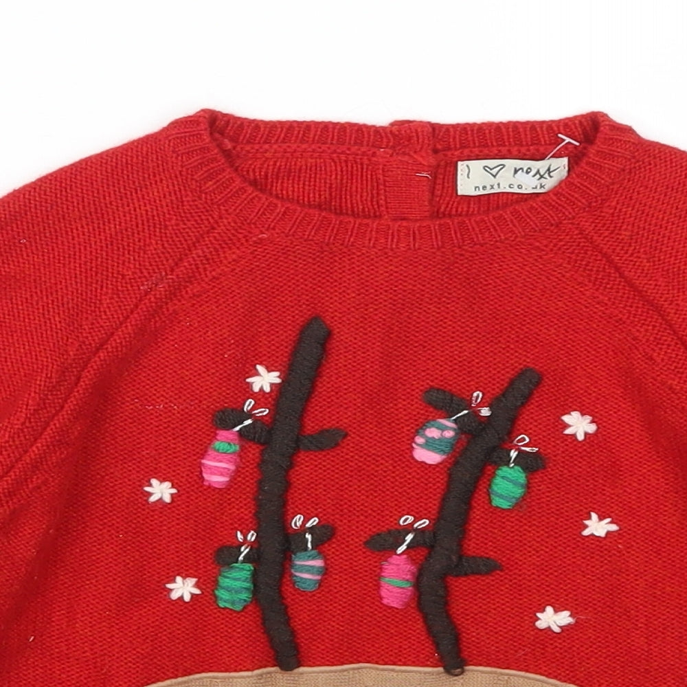 NEXT Girls Red   Pullover Jumper Size 3-4 Years  - Reindeer