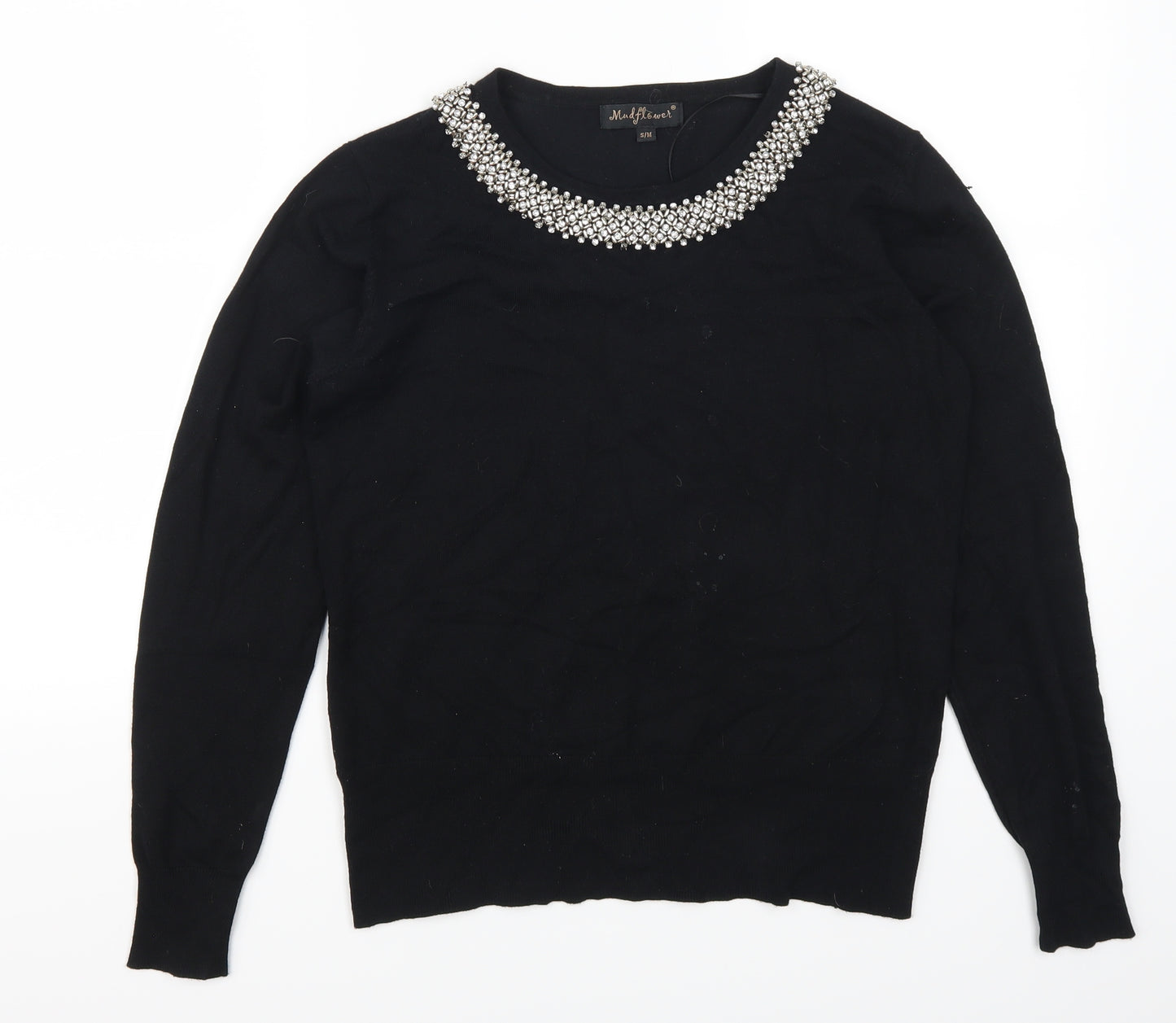 Mudflower Womens Black   Pullover Jumper Size S  - Beaded Collar