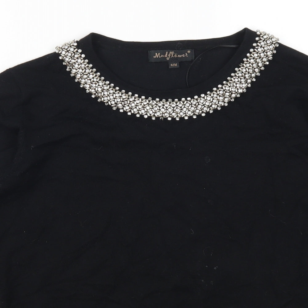 Mudflower Womens Black   Pullover Jumper Size S  - Beaded Collar