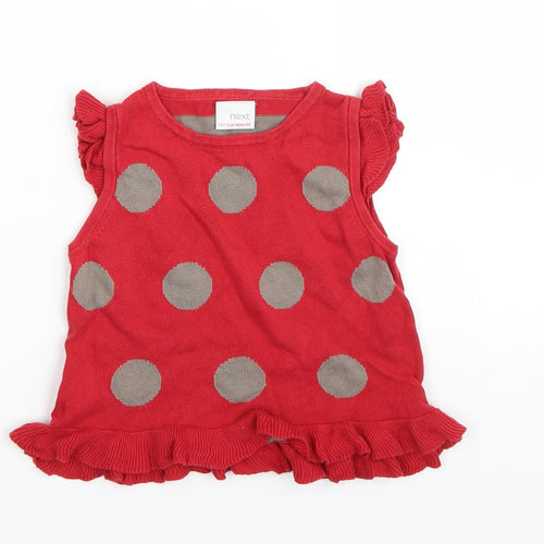 NEXT Girls Red Polka Dot  Basic T-Shirt Size 2-3 Years
