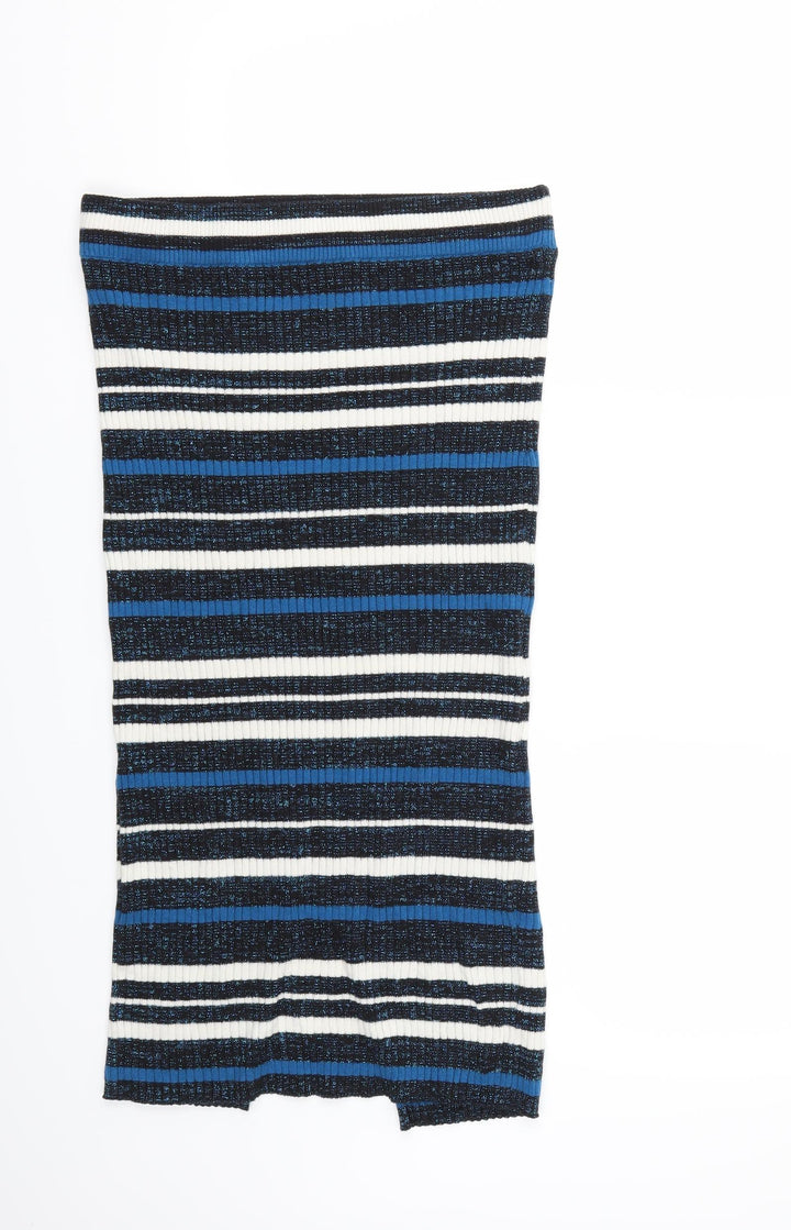 Preworn Womens Blue Striped Straight & Pencil Skirt Size 30 in