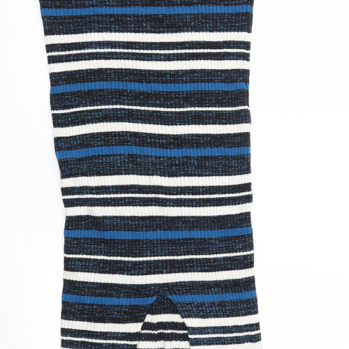Preworn Womens Blue Striped  Straight & Pencil Skirt Size 30 in
