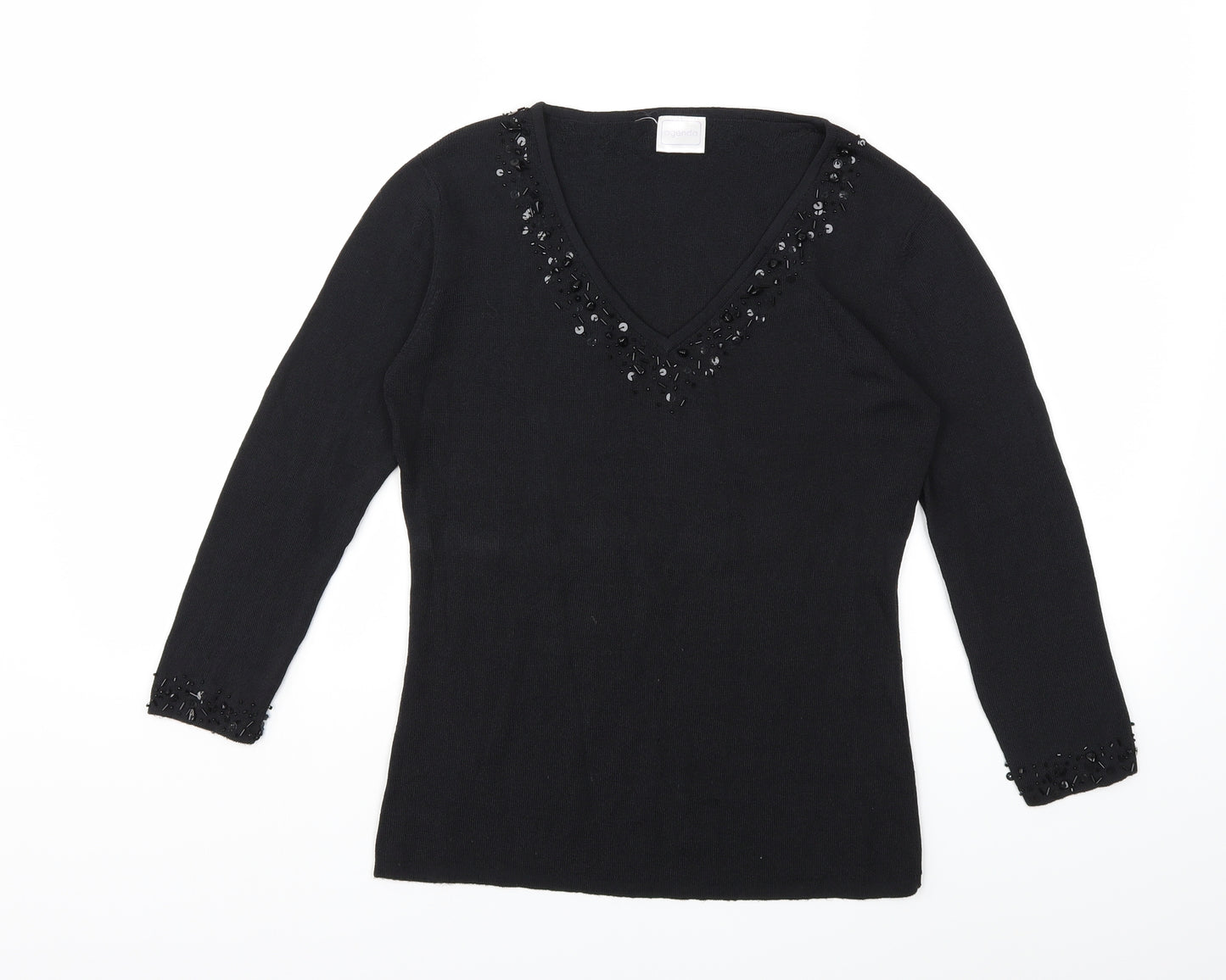 Agenda Womens Black  Knit Pullover Jumper Size 12
