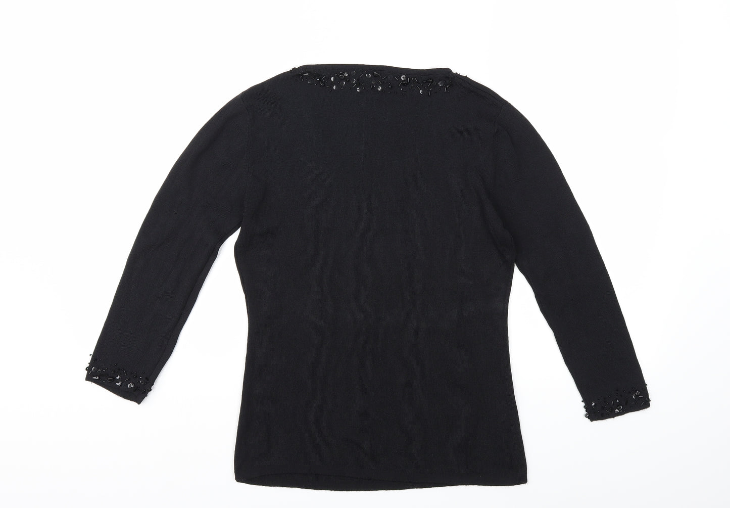 Agenda Womens Black  Knit Pullover Jumper Size 12