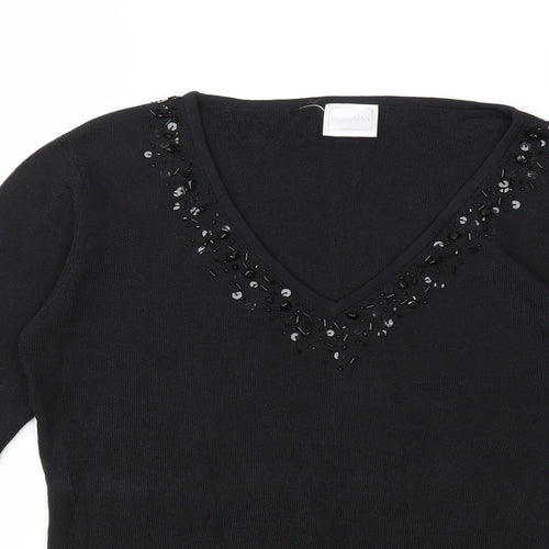 Agenda Womens Black  Knit Pullover Jumper Size 12