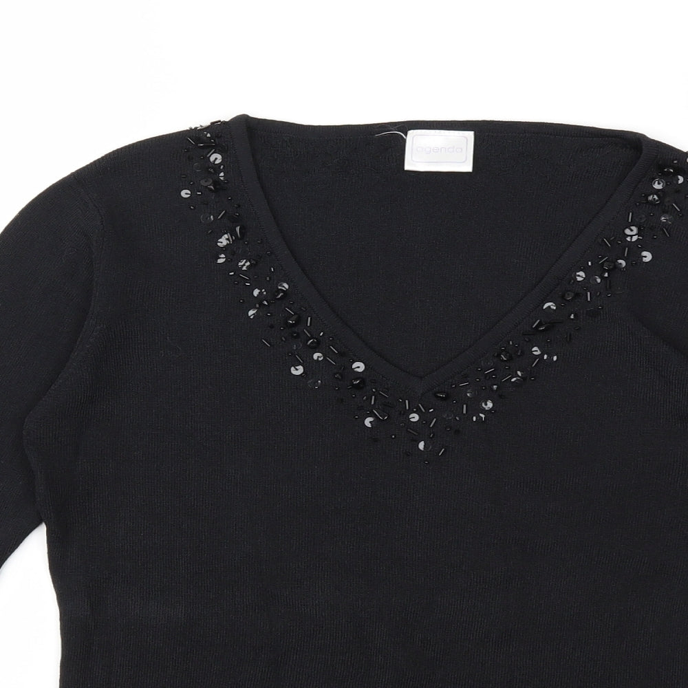 Agenda Womens Black  Knit Pullover Jumper Size 12