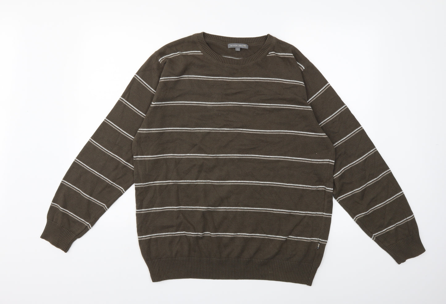 boston crew Mens Green Striped Knit Pullover Jumper Size M
