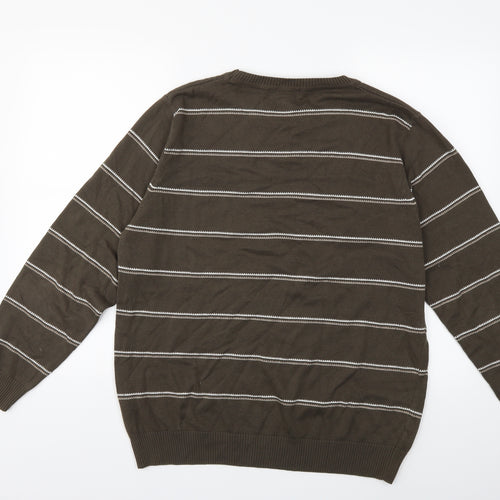 boston crew Mens Green Striped Knit Pullover Jumper Size M