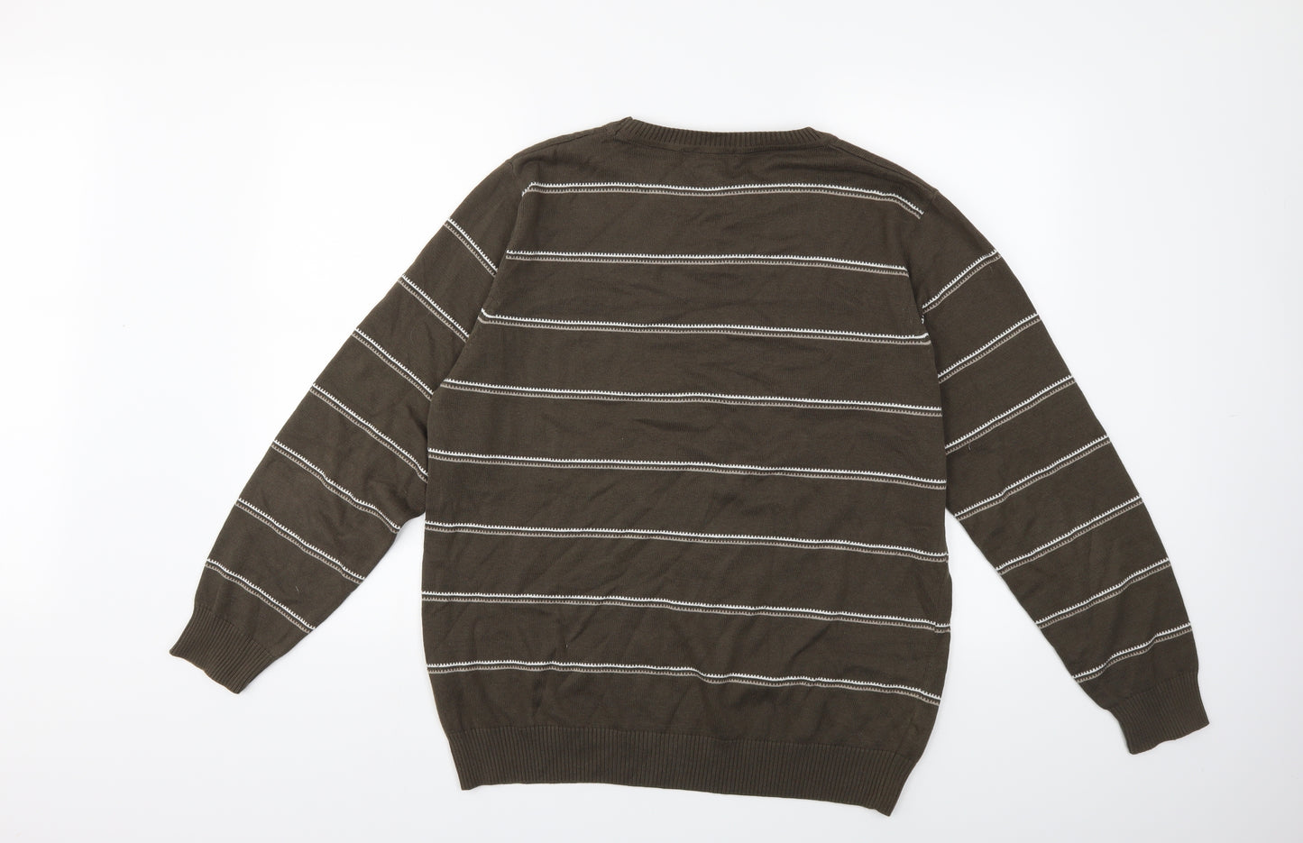 boston crew Mens Green Striped Knit Pullover Jumper Size M