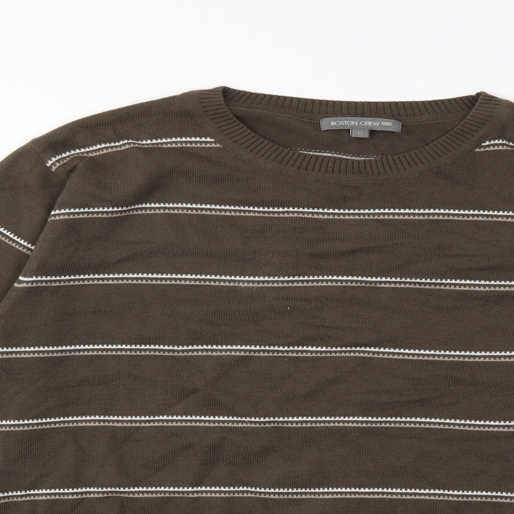 boston crew Mens Green Striped Knit Pullover Jumper Size M