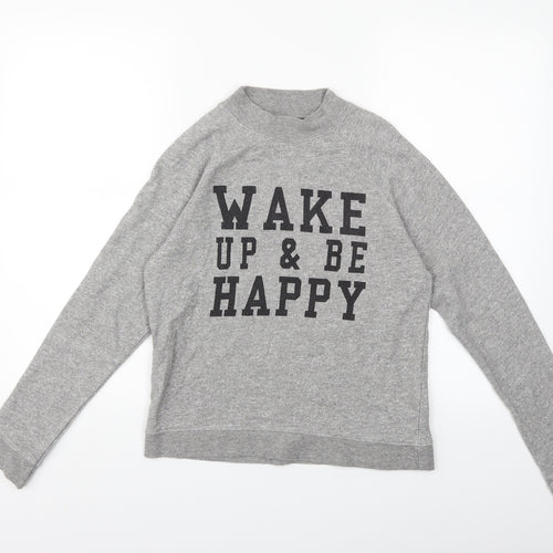 New Look Girls Grey   Pullover Sweatshirt Size 12 Years  - wake up and be happy