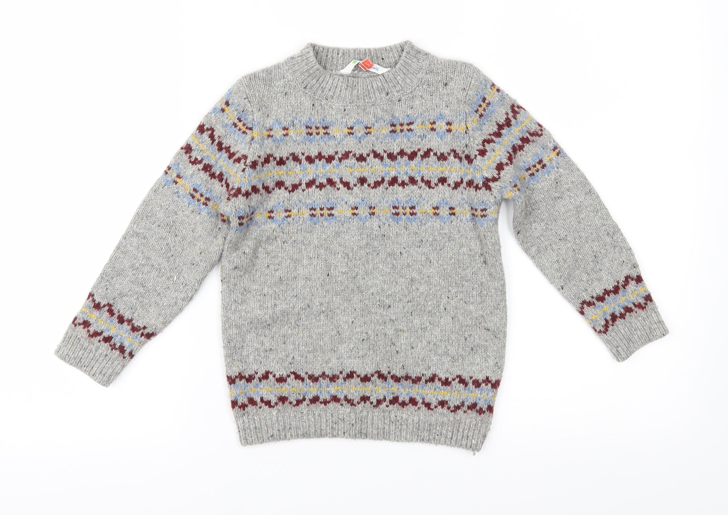 John Lewis Boys Grey Fair Isle Knit Pullover Jumper Size 5 Years