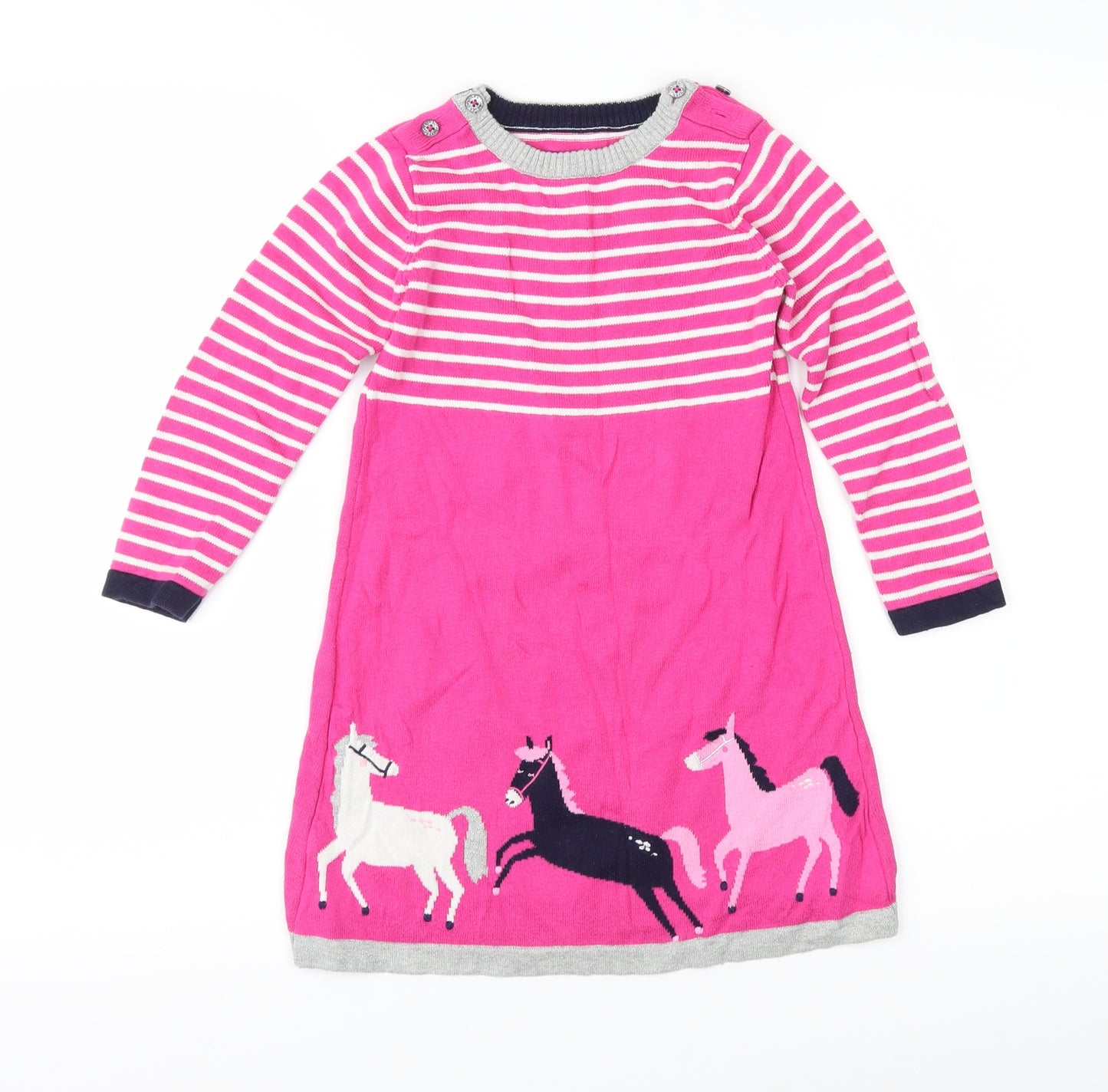 Joules Girls Pink Striped Knit Jumper Dress  Size 5 Years  - Horses