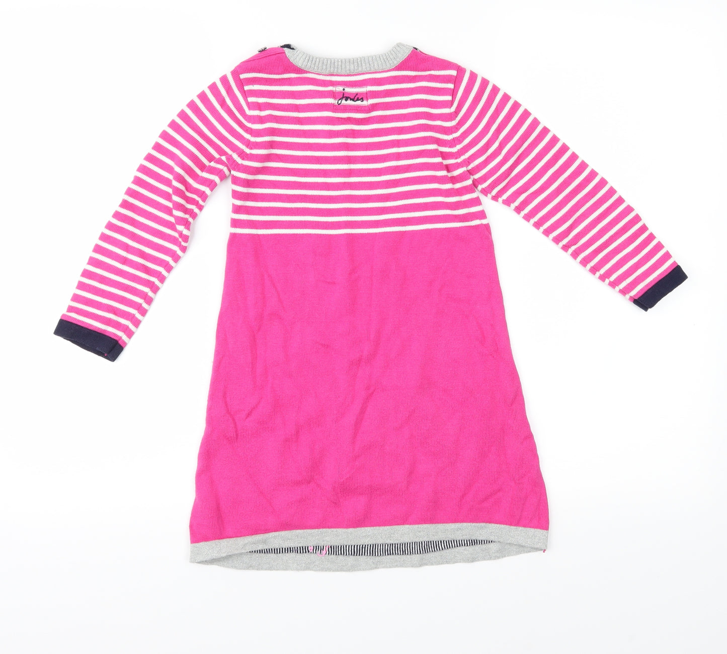 Joules Girls Pink Striped Knit Jumper Dress  Size 5 Years  - Horses