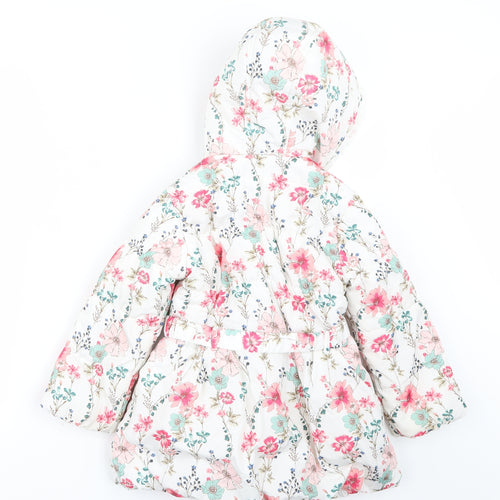 Preworn  Girls White Floral  Parka Coat Size 4-5 Years
