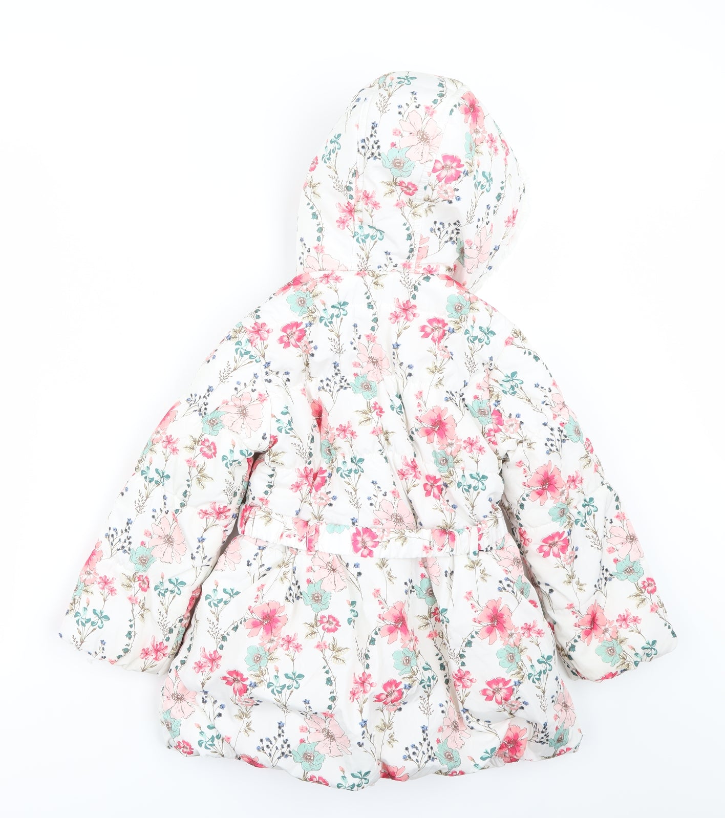 Preworn  Girls White Floral  Parka Coat Size 4-5 Years