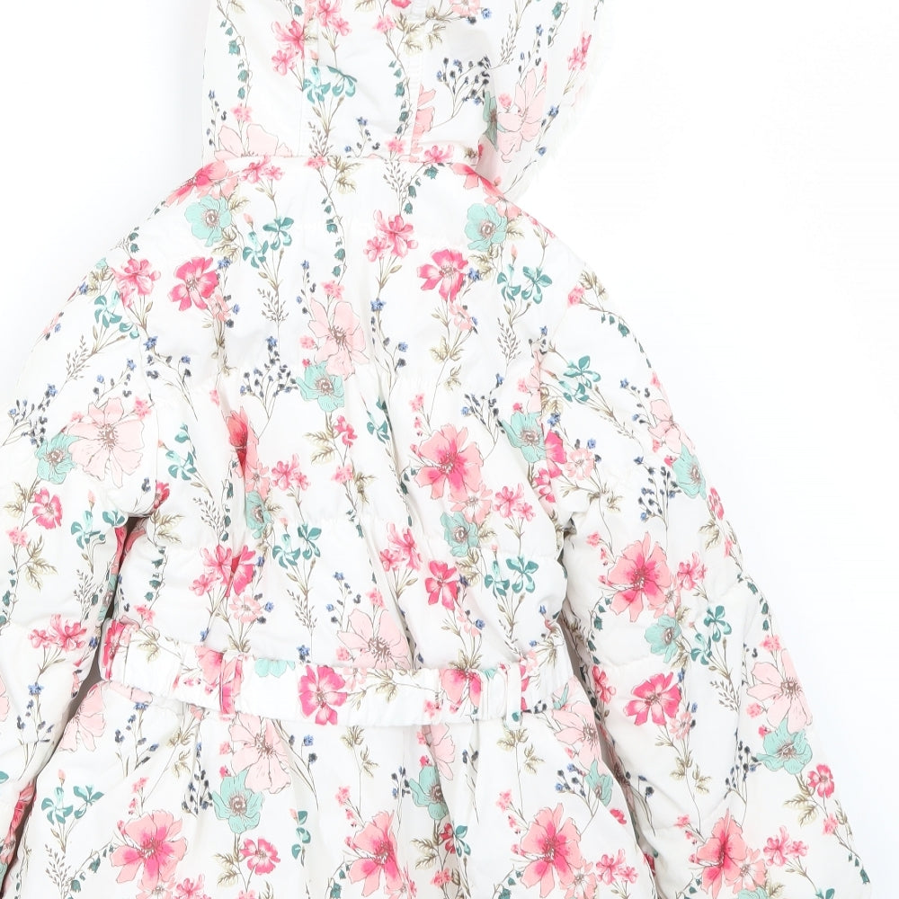 Preworn  Girls White Floral  Parka Coat Size 4-5 Years