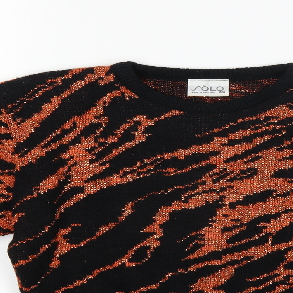Solo Womens Orange Animal Print  Pullover Jumper Size S