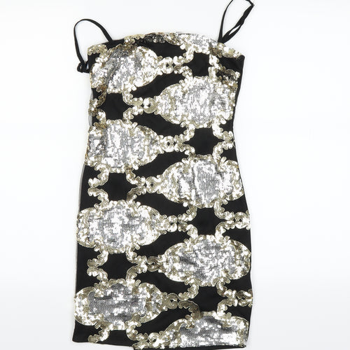 pretty little thing Womens Black Geometric  Mini  Size 4