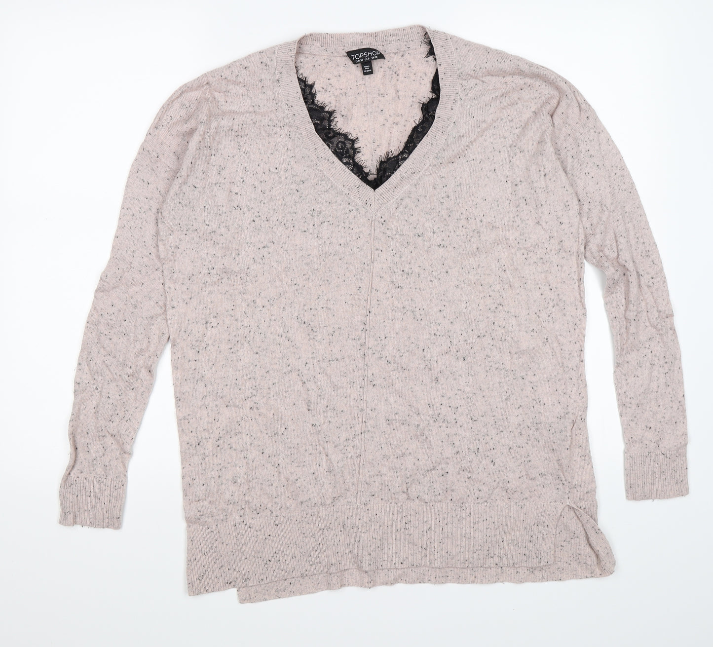 Topshop Womens Pink  Knit Pullover Jumper Size 10  - lace trim neckline