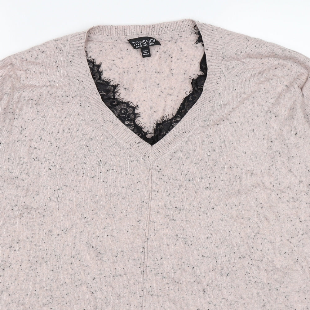 Topshop Womens Pink  Knit Pullover Jumper Size 10  - lace trim neckline