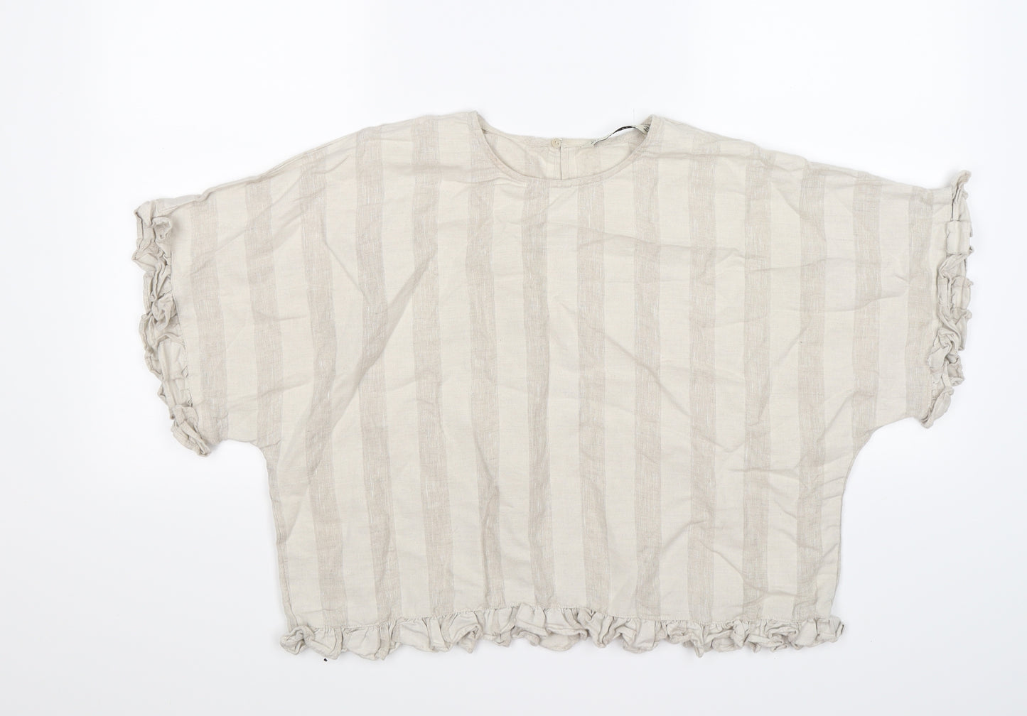 Zara Womens Beige Striped  Cropped T-Shirt Size S